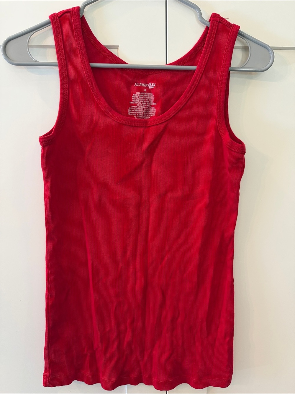 St. John's Bay Red Ribbed Scoop Neck Tank Size M 100% Cotton